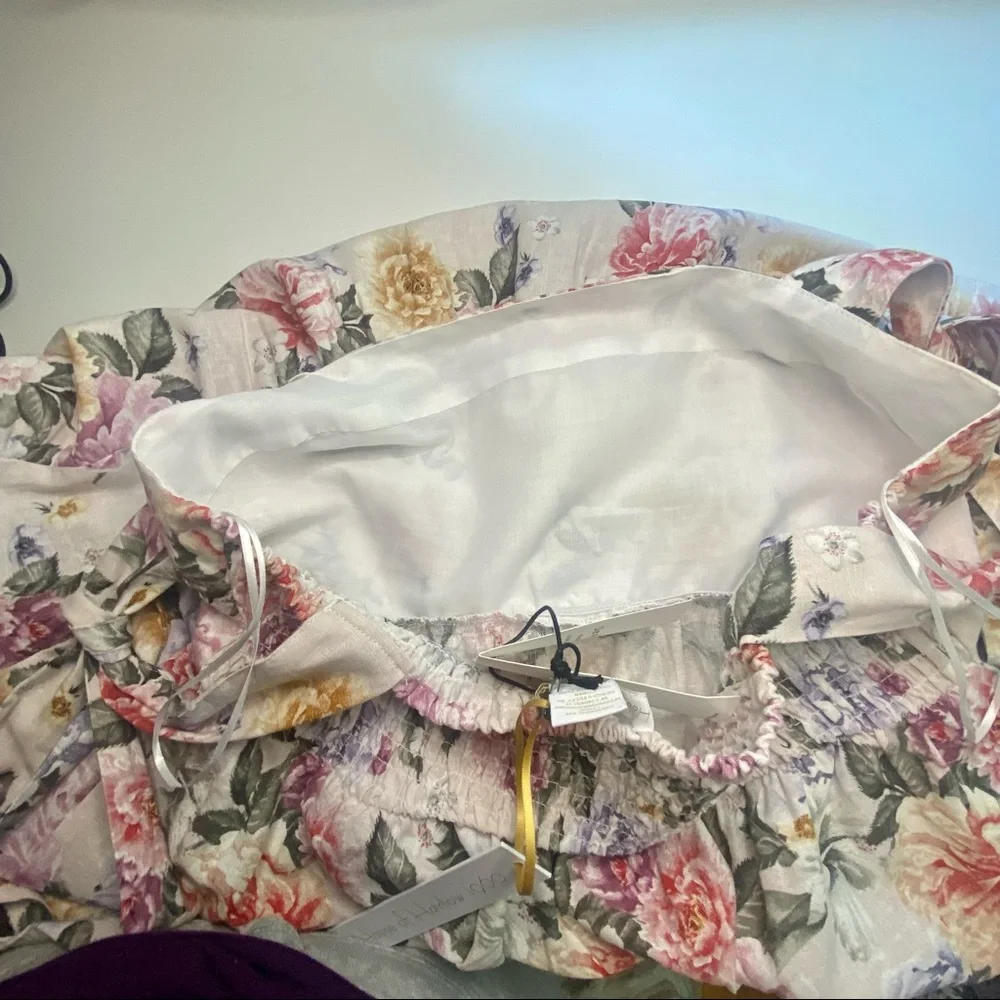 House of Harlow 1960 NWT Linen Blend Floral Adjustable Tie Maxi Dress Size Large - Picture 9 of 16